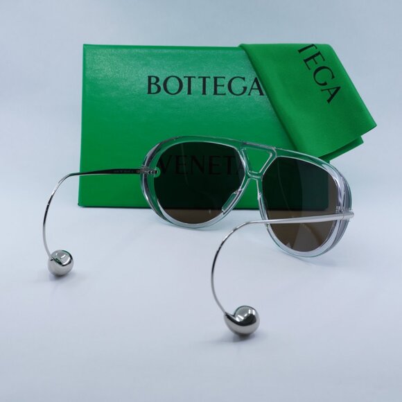 Bottega Veneta BV1273S 009 Geometric Sunglasses - Transparent Grey Silver/Brown main image 5